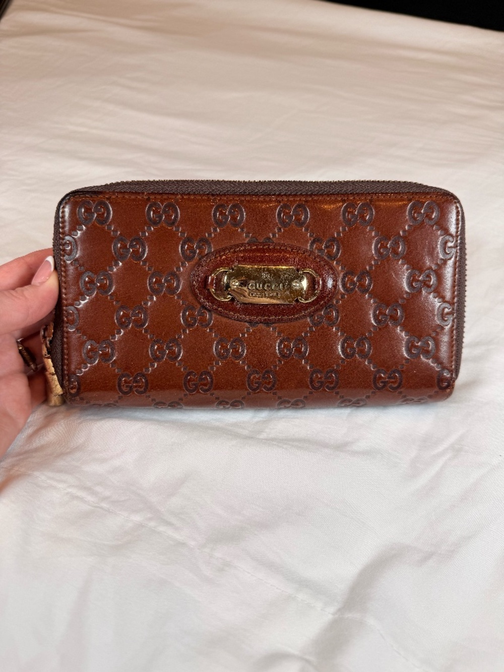 Gucci Microguccissima Brown Leather Double Zip Travel Wallet Organizer